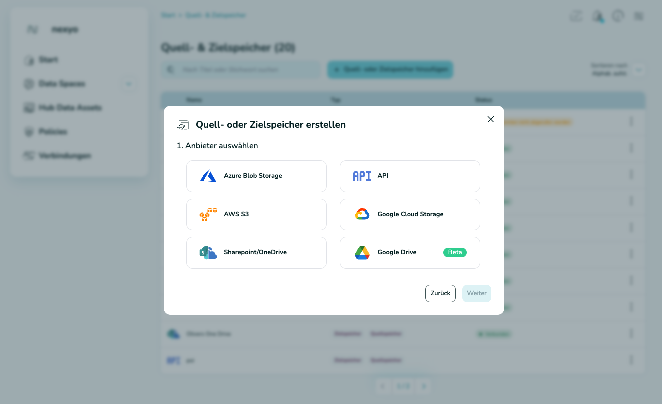 Quell- oder Zielspeicher erstellen