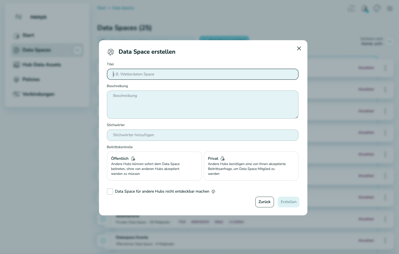 Data Space erstellen